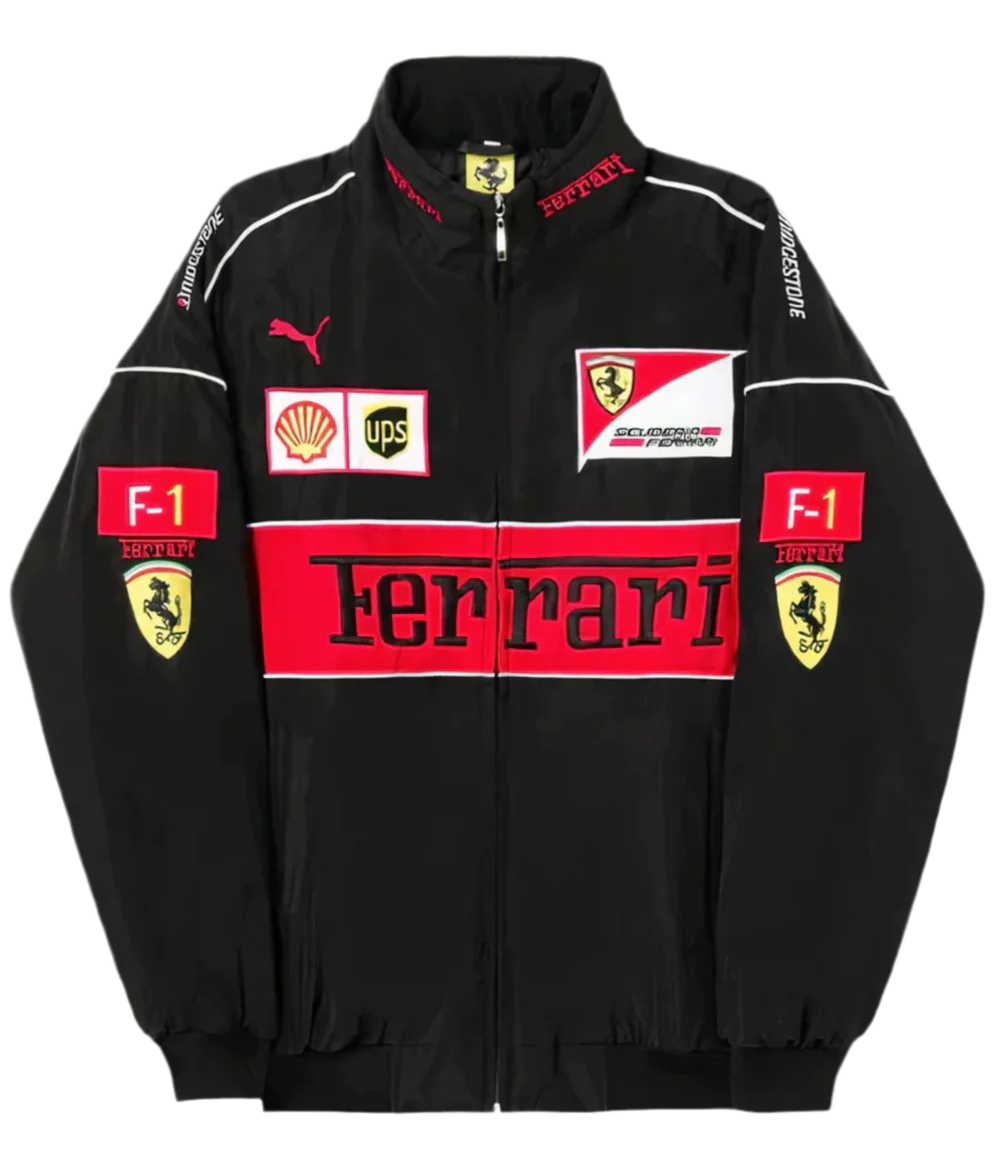 Ferrari F1 Vintage Racing Ceket - Siyah