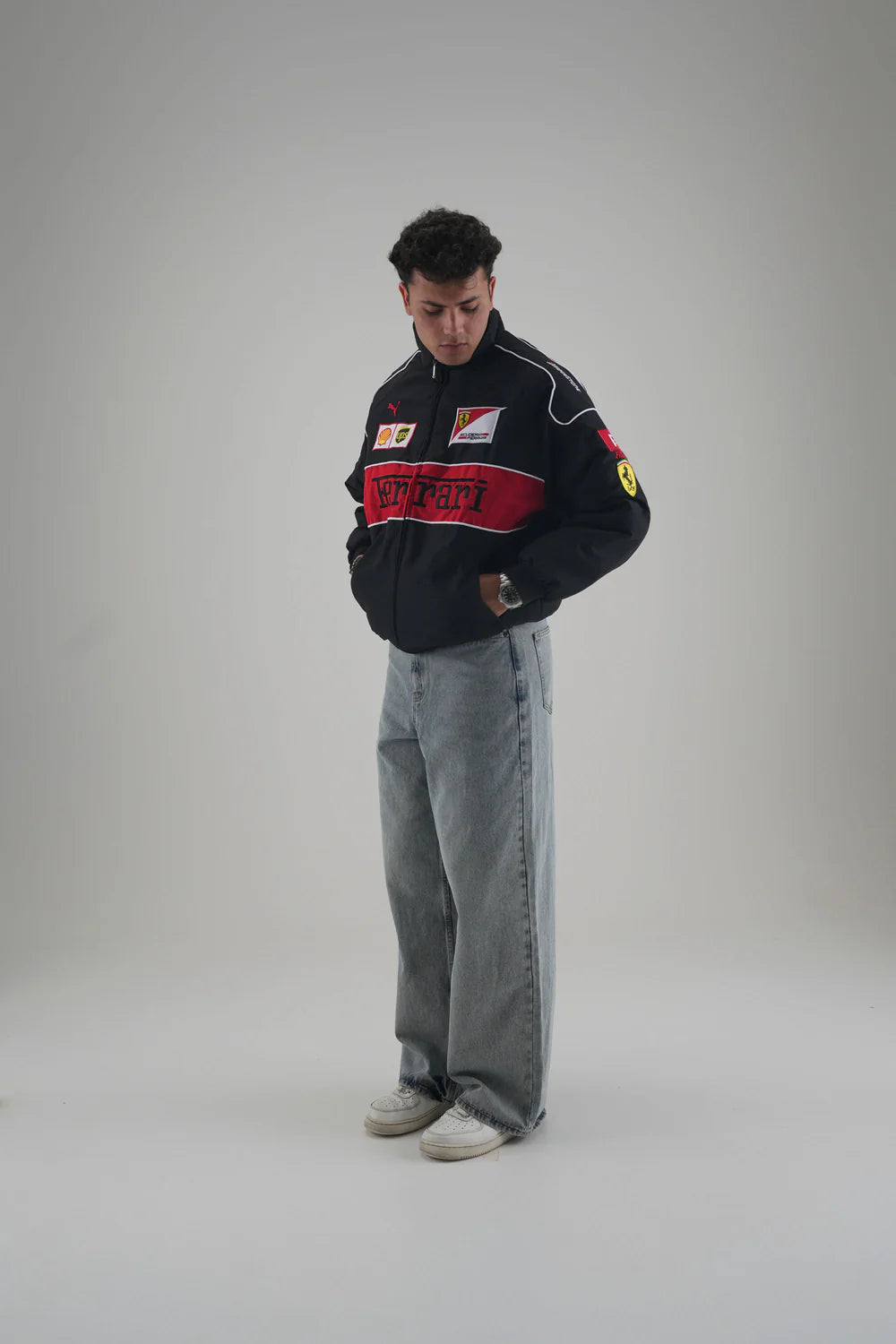 Ferrari F1 Vintage Racing Ceket - Siyah
