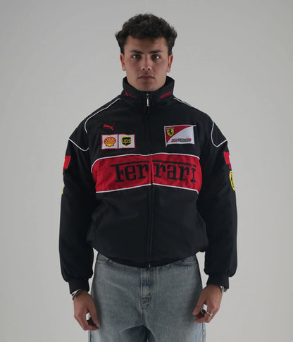 Ferrari F1 Vintage Racing Ceket - Siyah