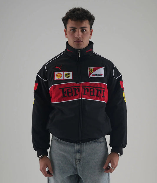 Ferrari F1 Vintage Racing Ceket - Siyah