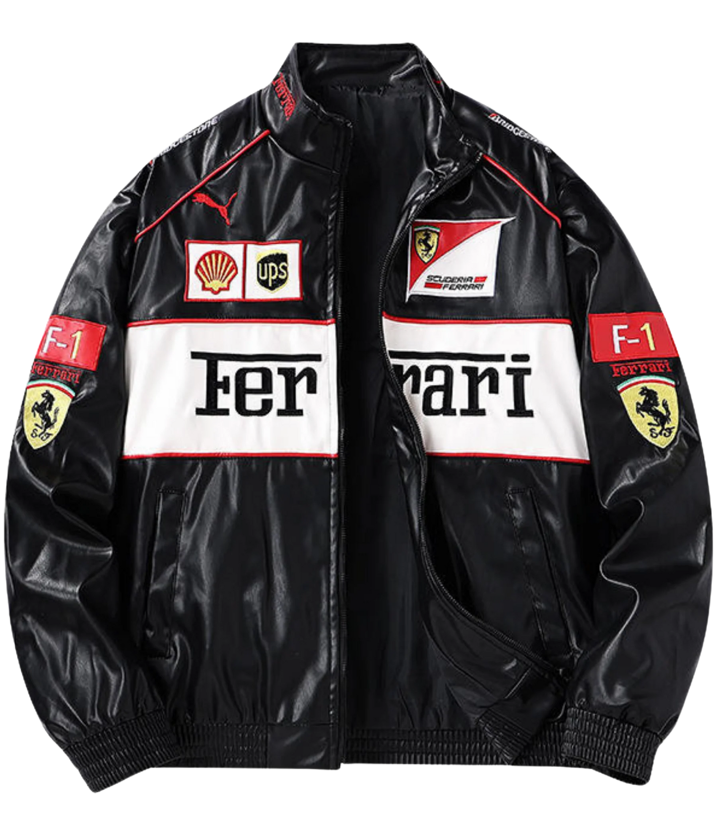 Ferrari F1 Vintage Deri Ceket - Beyaz
