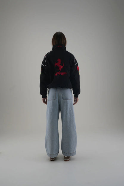 Ferrari F1 Vintage Racing Ceket - Siyah