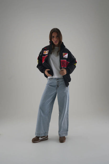 Ferrari F1 Vintage Racing Ceket - Siyah