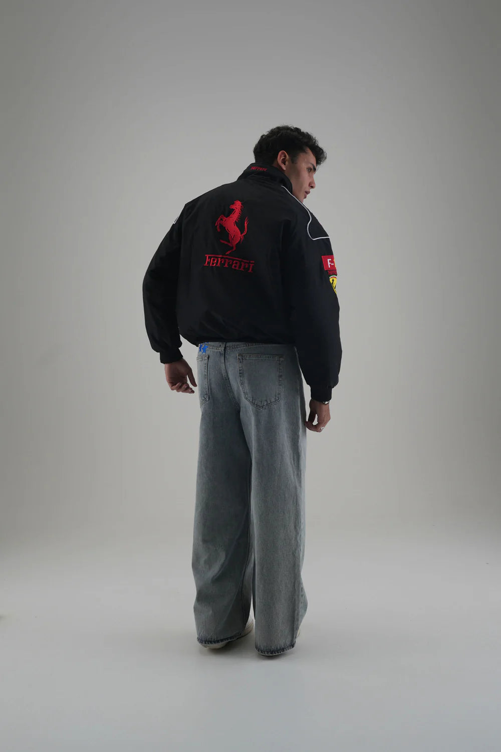 Ferrari F1 Vintage Racing Ceket - Siyah