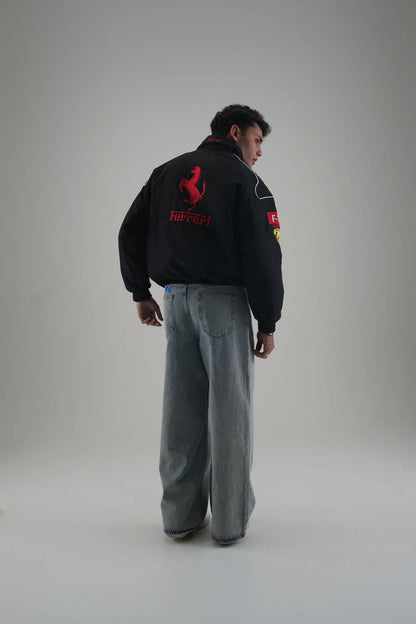 Ferrari F1 Vintage Racing Ceket - Siyah