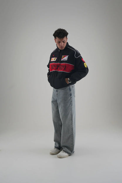 Ferrari F1 Vintage Racing Ceket - Siyah