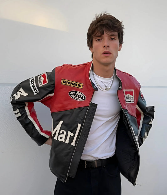 Marlboro Racing Deri Ceket - Siyah
