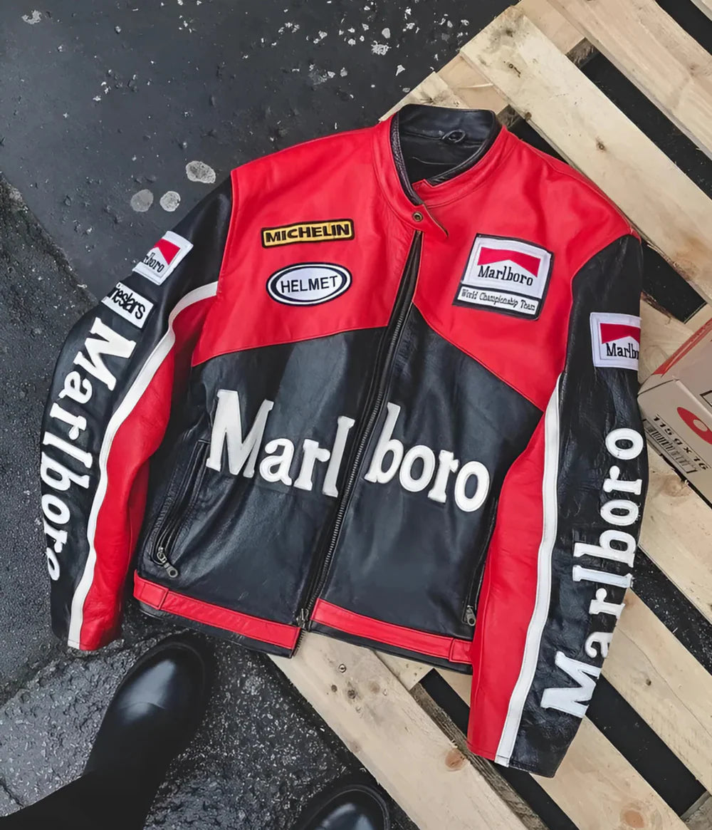 Marlboro Racing Deri Ceket - Siyah