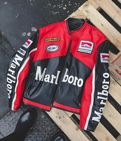 Marlboro Racing Deri Ceket - Siyah